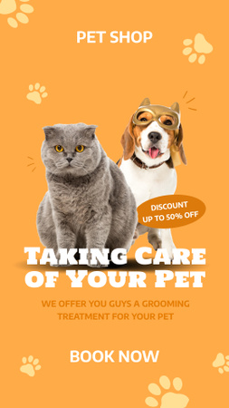 Pet Care Center Ad with Cat and Dog Instagram Story Design Template