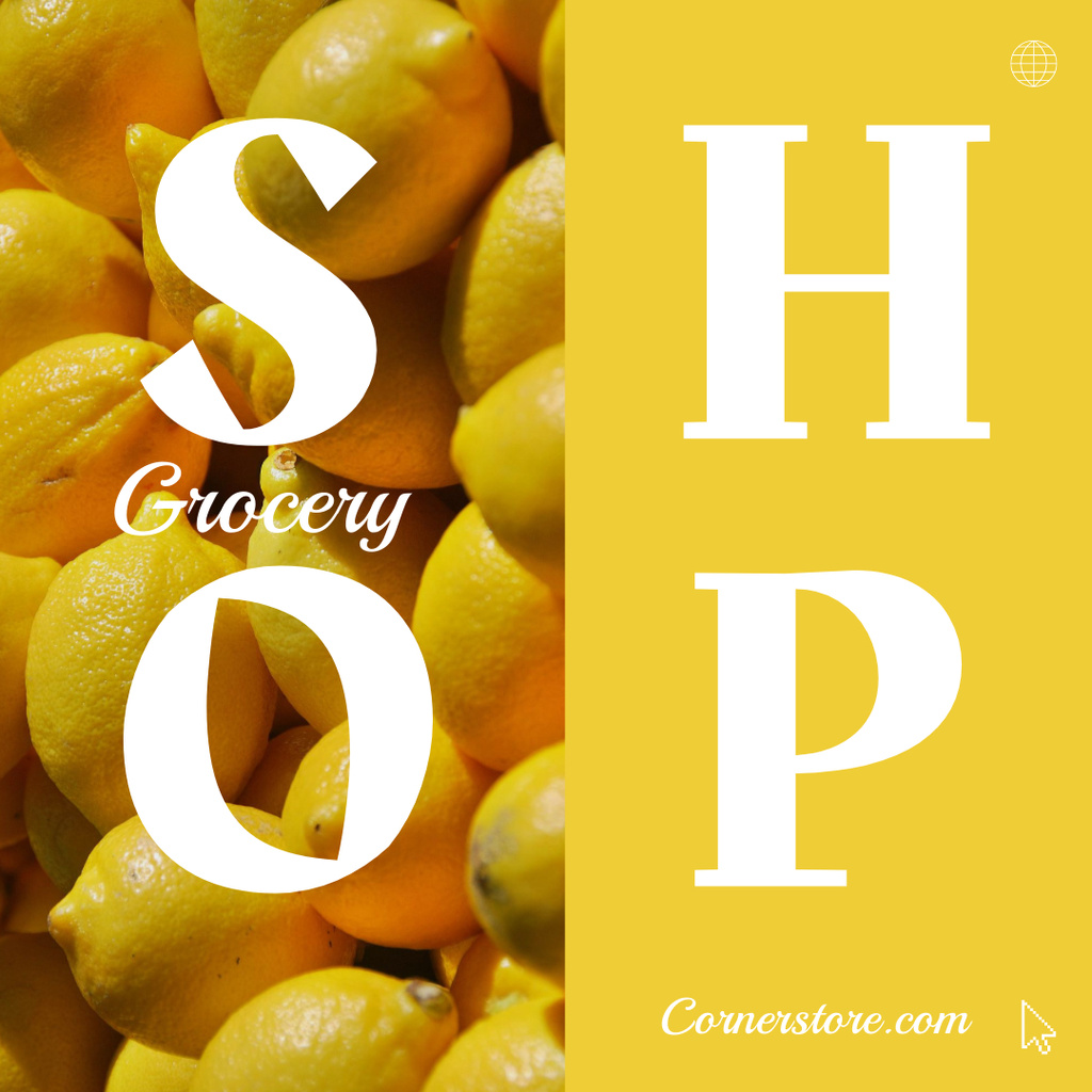 Grocery Shop Ad with Fresh Lemons Instagram ADデザインテンプレート