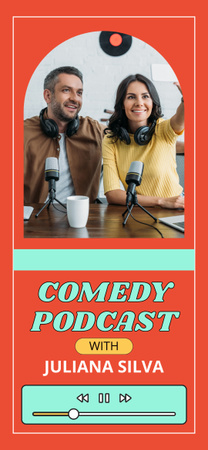 Promo of Comedy Podcast with Man and Woman in Studio Snapchat Moment Filter Design Template