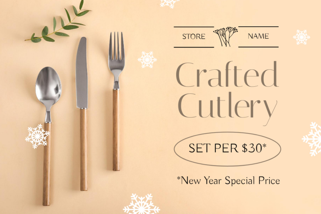 New Year Offer of Crafted Cutlery Label Design Template