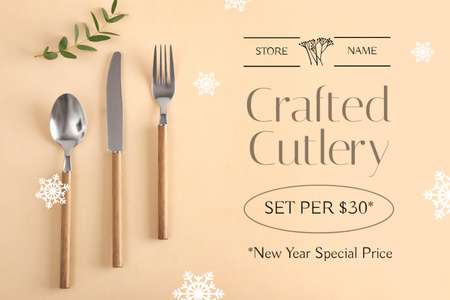 New Year Offer of Crafted Cutlery Label Šablona návrhu