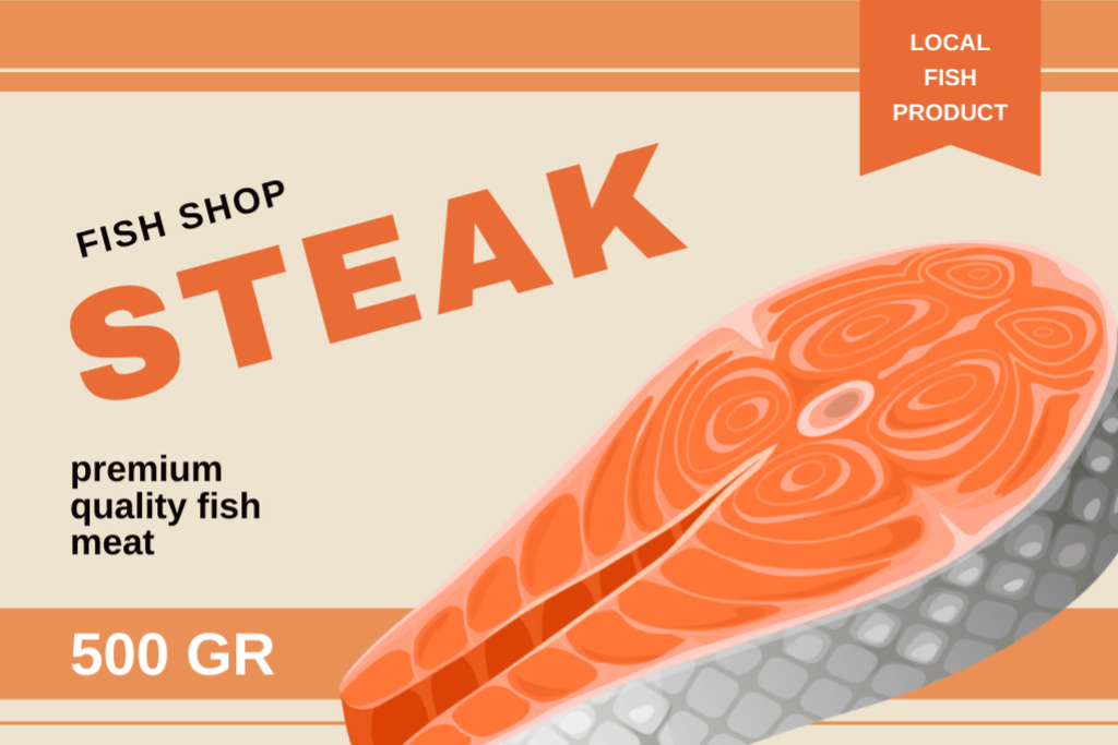 Plantilla de diseño de Fish Steak of Premium Quality Label 