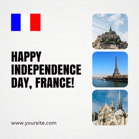 Ontwerpsjabloon van Instagram van Aankondiging van de viering van de onafhankelijkheidsdag van Frankrijk met afbeeldingen