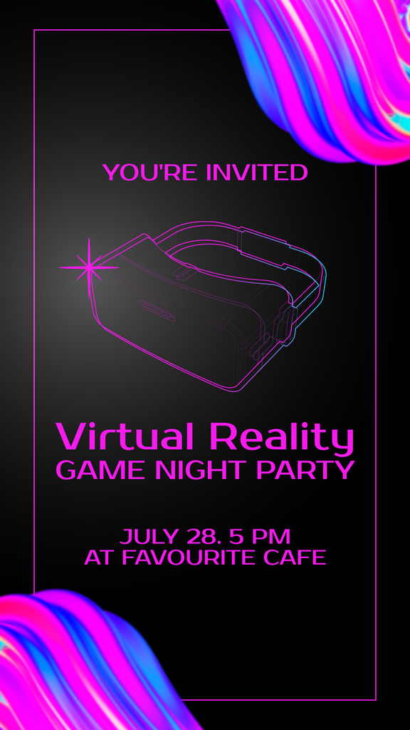 Game Night Party Invitation with VR Glasses in Black and Purple Instagram Story Šablona návrhu