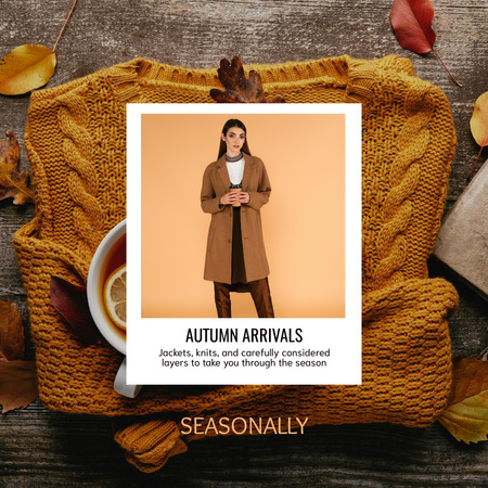 Modèle de visuel Annonce de vêtements féminins d'automne avec pull - Instagram