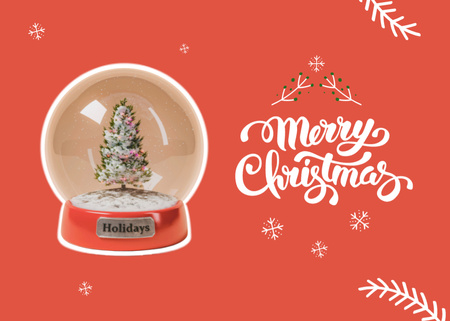 Template di design Auguri di Natale incantati con ramoscelli e palla di vetro in rosso Postcard 5x7in