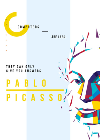 Ontwerpsjabloon van Postcard 5x7in Vertical van Creatief kleurrijk portret met citaat over computers