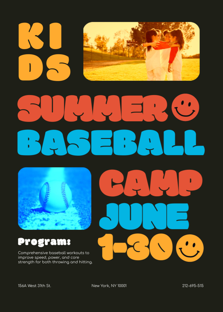 Kids Summer Baseball Camp Program Ad Invitation tervezősablon