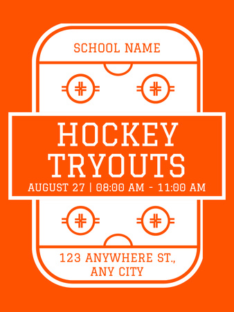 Oznámení o hokejových zkouškách na Orange Poster US Šablona návrhu