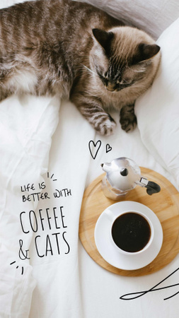Designvorlage katze beim morgenkaffee für Instagram Story