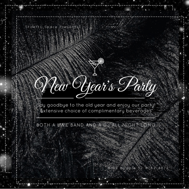 Ontwerpsjabloon van Animated Post van New Year Party with Black feathers and falling confetti