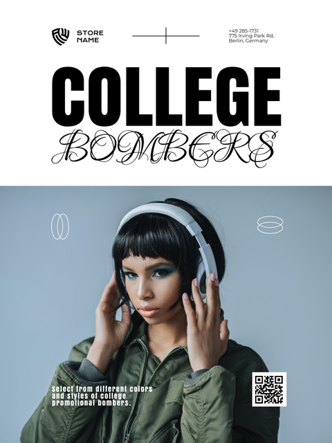 College Apparel and Merchandise Ad with Offer of Bombers Poster US Design Template
