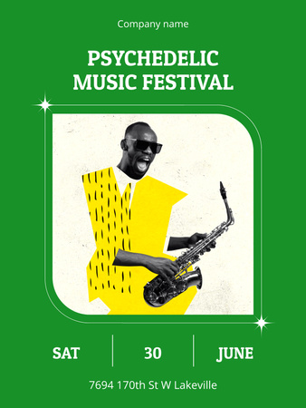 Psychedelic Jazz Music Festival Poster 36x48in Tasarım Şablonu