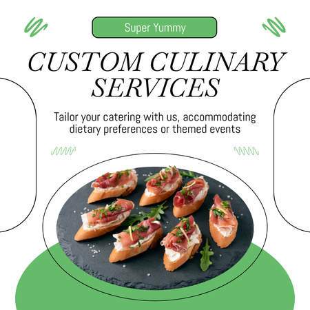 Plantilla de diseño de Anuncio de servicios de catering personalizado con canapé gourmet Instagram AD 