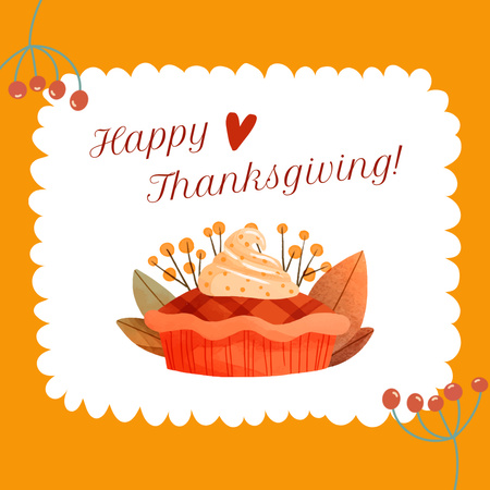 Platilla de diseño Thanksgiving Day Congrats With Pie and Leaves Animated Post
