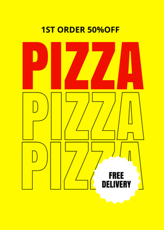 Közlemény ingyenes pizza kiszállítással a sárga színen Flayer tervezősablon