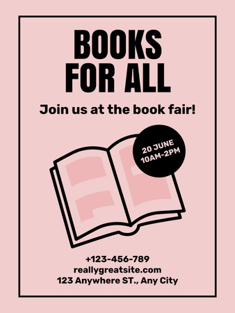 Simple Pink Ad of Book Fair Poster US Design Template
