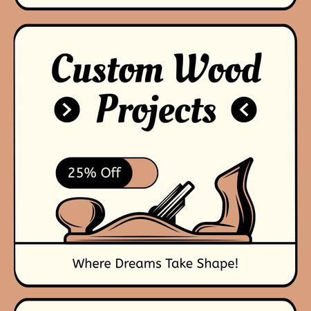Plantilla de diseño de Descuento en proyectos de madera personalizados Instagram 