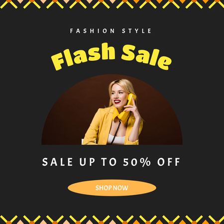 Template di design Fashion Clothing Sale with Stylish Girl in Yellow Instagram