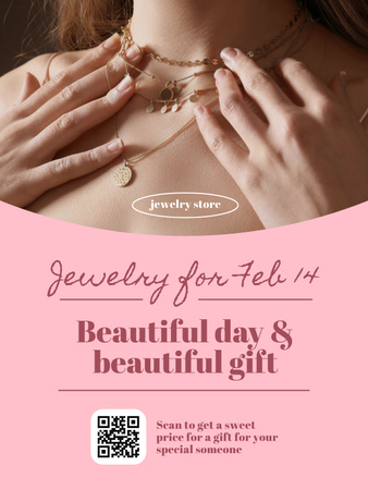 Предложение красивого ожерелья в День святого Валентина Poster US – шаблон для дизайна
