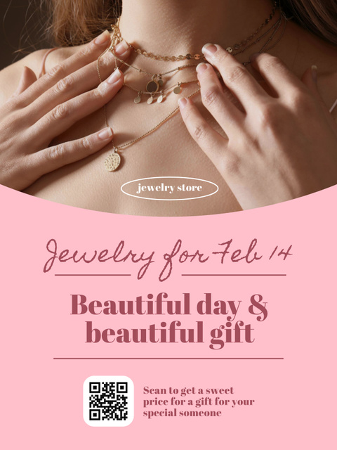 Offer of Beautiful Necklace on Galentine's Day Poster USデザインテンプレート