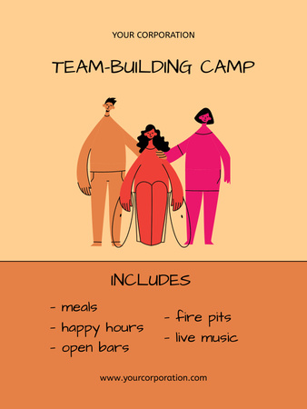 Team Building Camp Offer on Orange Poster US Design Template