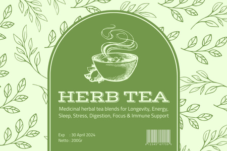 Plantilla de diseño de té de hierbas verde Label 