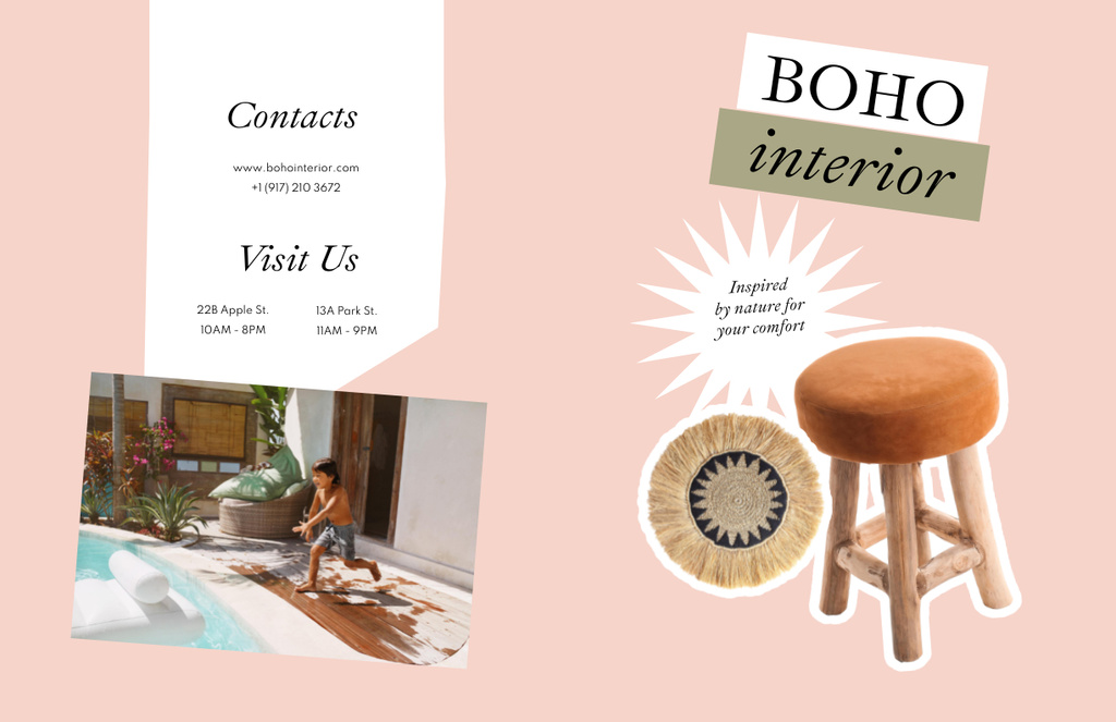 Home Interior in Boho Style with Chair Brochure 11x17in Bi-fold Tasarım Şablonu