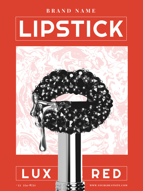 Illustration of Lips on Psychedelic Pattern in Red Frame Poster 36x48inデザインテンプレート