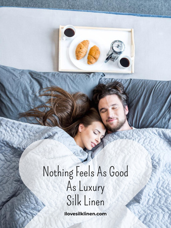 Anúncio de linho de seda luxuoso com lindo casal dormindo Poster US Modelo de Design
