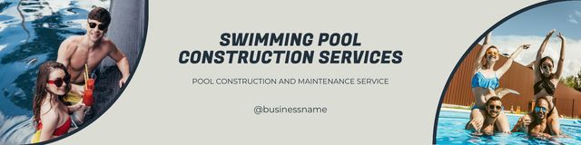 Ontwerpsjabloon van LinkedIn Cover van Reliable Swimming Pool Construction Company Promotion