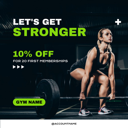 Strong Athletic Woman Lifting Barbell at Gym Instagram Design Template