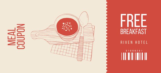 Meal Offer with Red Soup Illustration Coupon 3.75x8.25in Design Template