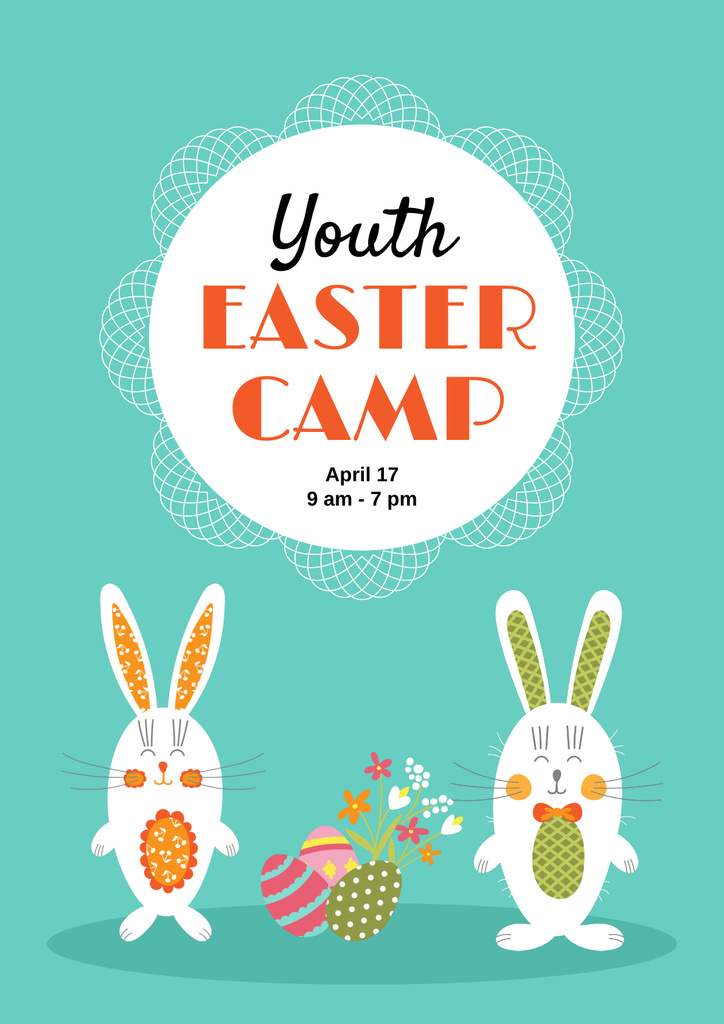 Ontwerpsjabloon van Poster van Cute Rabbits And Youth Easter Camp Announcement