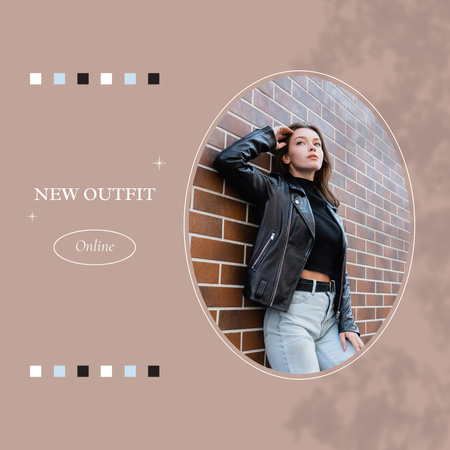 Modèle de visuel New Collection with Attractive Girl in Leather Jacket - Instagram