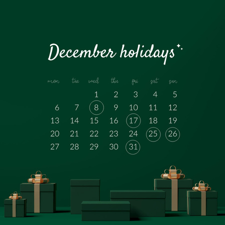 Template di design calendario invernale con regali festivi Instagram