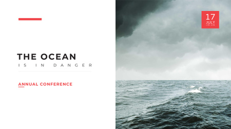 Ontwerpsjabloon van FB event cover van milieuconferentie aankondiging met stormachtige zee
