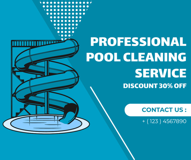 Designvorlage Offer of Discounts for Cleaning Pools on Blue für Facebook