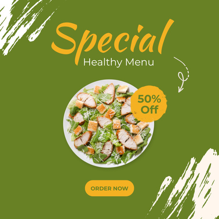 Designvorlage Healthy Salad At Half Price Offer In Green für Instagram