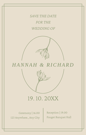 Simple Wedding Announcement with Plant on Beige Invitation 4.6x7.2in Design Template