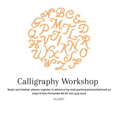 Plantilla de diseño de Calligraphy Workshop Announcement Letters on White Instagram AD 