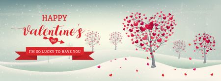 Plantilla de diseño de Árboles de San Valentín con corazones en invierno Facebook cover 