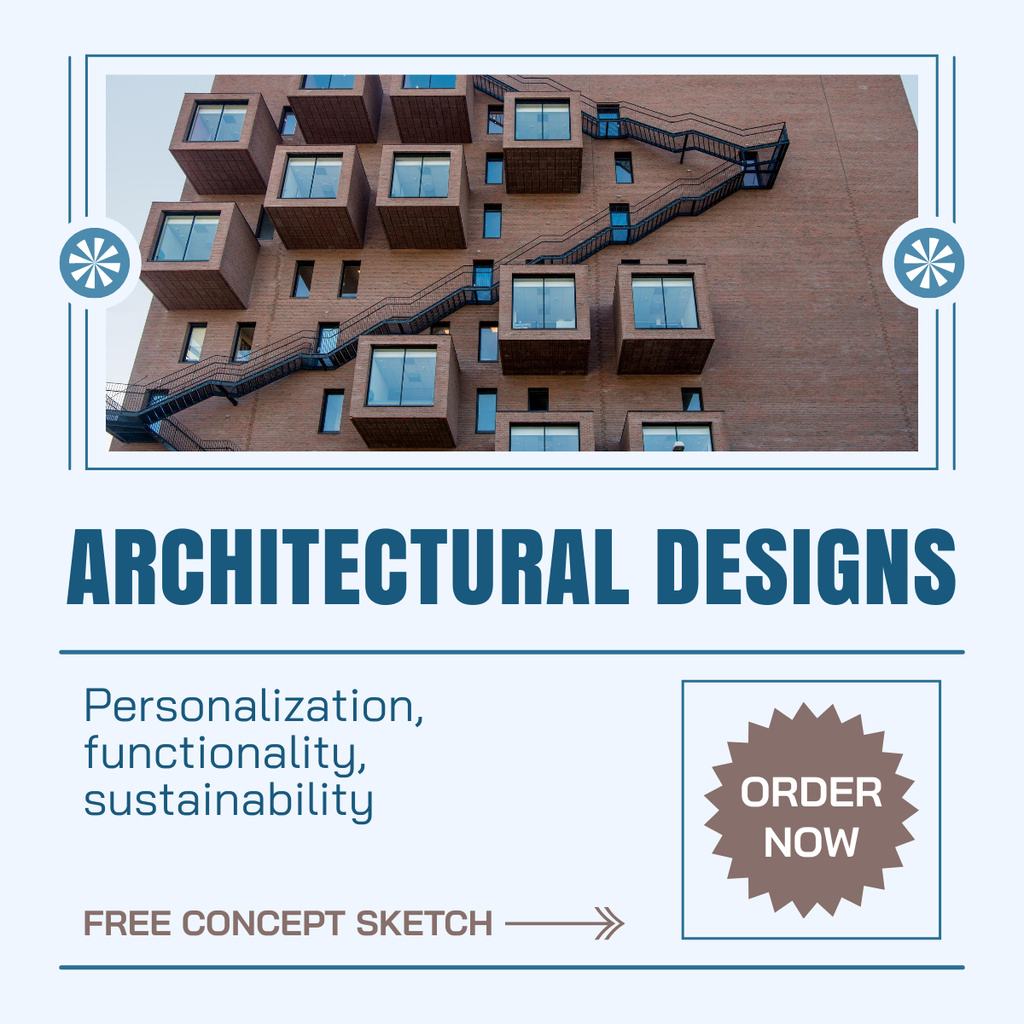 Architectural Designs Ad with Modern Urban Building in City LinkedIn post Design Template