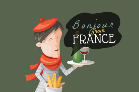 France Inspiration with Cute Boy in beret Postcard 4x6in Design Template