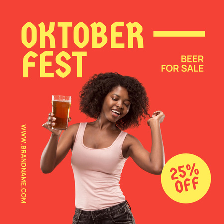 Oktoberfest Celebration Announcement with Woman holding Beer Instagram Design Template