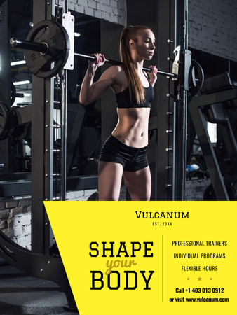 Gym Offer with Woman lifting barbell Poster US Design Template
