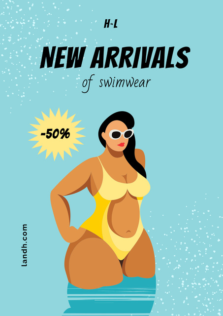Summer Sale Announcement with Woman in Swimsuit Poster Tasarım Şablonu