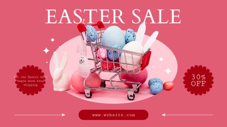 Easter Sale Promotion with Colorful Eggs in Shopping Trolley FB event cover Design Template