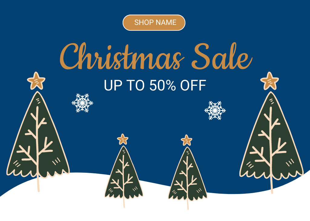 Christmas Sale Offer Illustrated with Winterscape Blue Card – шаблон для дизайну