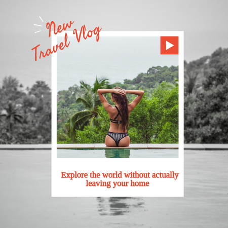 Template di design Promozione del blog di viaggio con donna vicino alla piscina Instagram